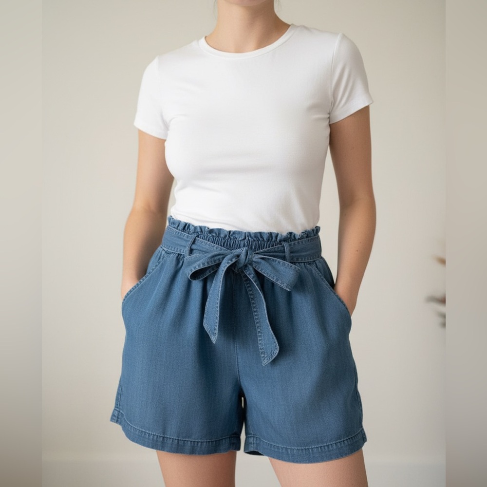Nurture Women’s Denim Shorts Drawstring Elastic waist, Size Medium. #Paperbag - Picture 1 of 4